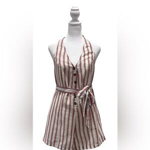 NWT American Eagle Outfitters red striped button front romper , size M